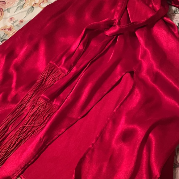 Zara Red Satin Midi Slip Dress with Slit - Picture 6 of 6